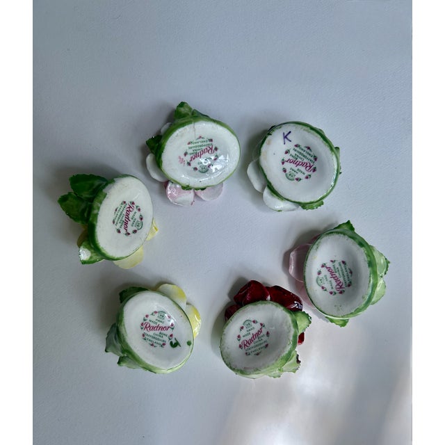 1940s Set of 6 Staffordshire Radnor Bone China Rose Place Card Holders For Sale - Image 12 of 18