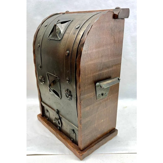 Wood Arts & Crafts Wine Box with Decorative Metal Work, 1920s For Sale - Image 7 of 9