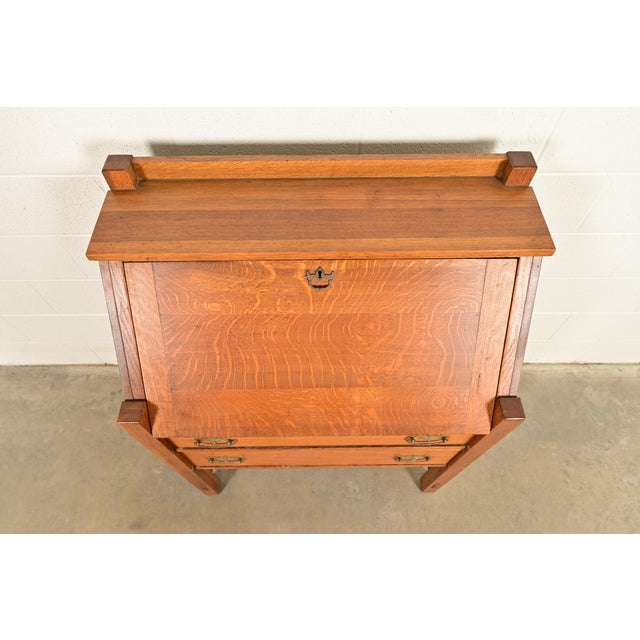 Lifetime Furniture Antique Mission Oak Arts & Crafts Drop Front Secretary Desk, Circa 1910 For Sale - Image 12 of 15