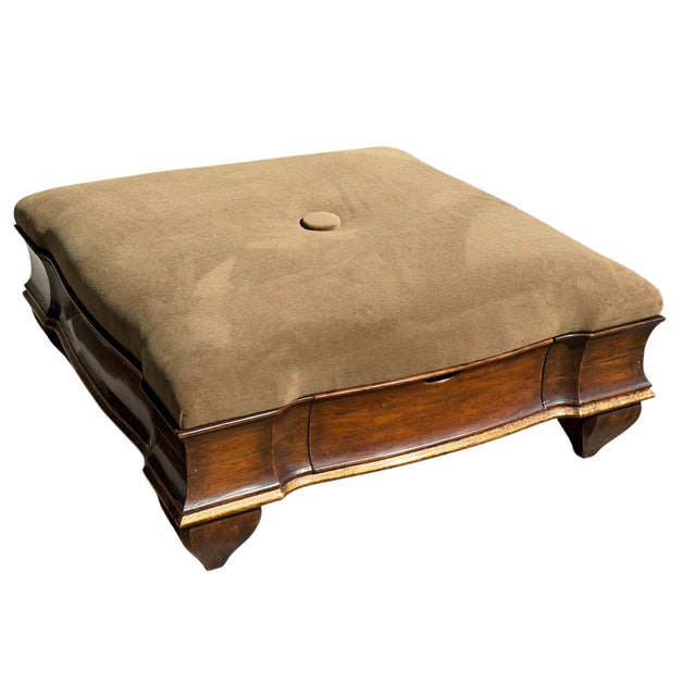 Nancy Corzine Huge Mahogany Giltwood & Mohair Cocktail Ottoman Footstool For Sale - Image 4 of 5