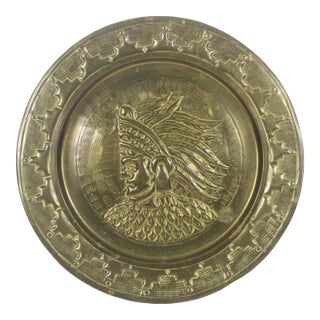 Vintage Brass Mayan Aztec Man Plate, Mexican Handmade Art Emblem For Sale