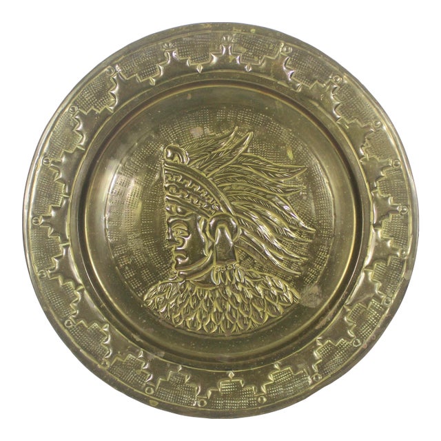 Vintage Brass Mayan Aztec Man Plate, Mexican Handmade Art Emblem For Sale