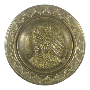 Vintage Brass Mayan Aztec Man Plate, Mexican Handmade Art Emblem