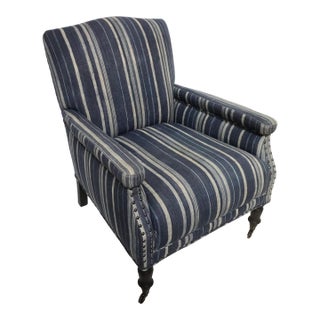 Indigo Stripped Upholstered Gallant Armchair by Cisco Home For Sale