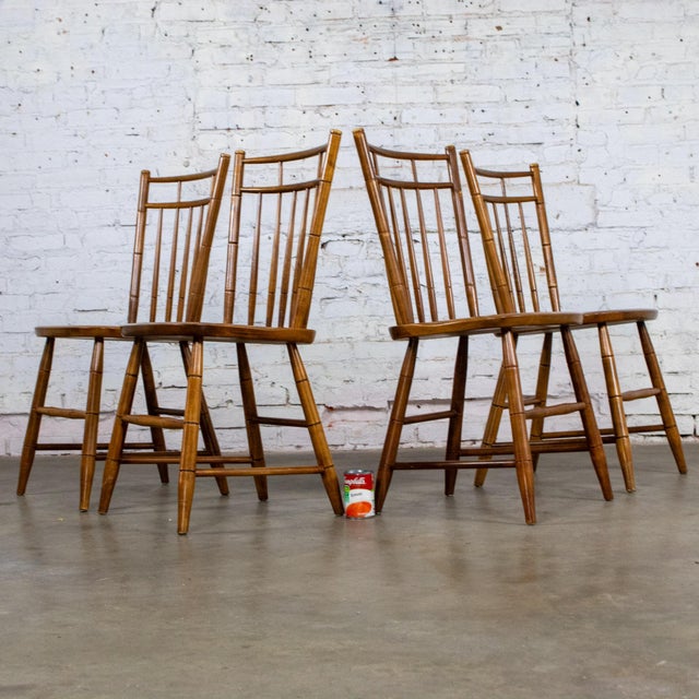 Mid-20th Century Early American Style Dining or Side Chairs Maple Windsor Hitchcock Stamped Set of 4 For Sale - Image 18 of 18