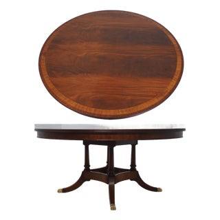 Vintage Round Mahogany Inlaid Dining Table W. 2 Leaves For Sale
