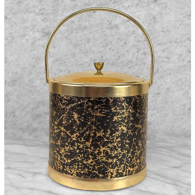 Mid-Century Hollywood Regency Italian Gold & Black Ice Bucket For Sale - Image 4 of 10