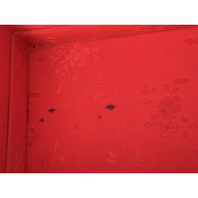 Wood Chinese Asian Wooden Jewelry Box Brass Red Lined Trinket Chest W/Key + Lock Vintage For Sale - Image 7 of 18