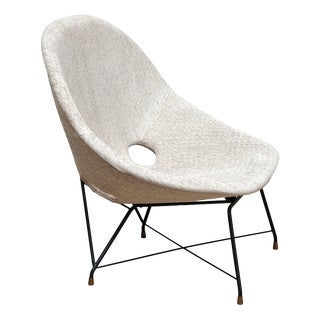 Kosmos Lounge Chair in Ivory Chenille by Augusto Bozzi for Saporiti Italia, 1950s For Sale