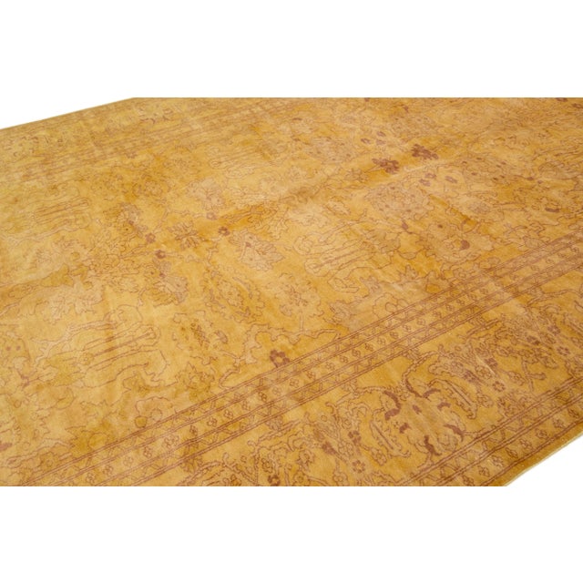 1960s Indian Vintage Wool Rug With Allover Floral Design in Goldenrod For Sale In New York - Image 6 of 7