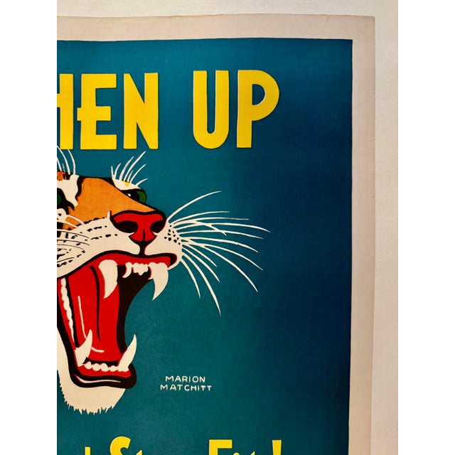 1940s Toughen Up! Get Fit & Stay Fit! 1942 Wwii Propaganda Poster W/Tiger Extremely Scarce Linen Backed For Sale - Image 5 of 9