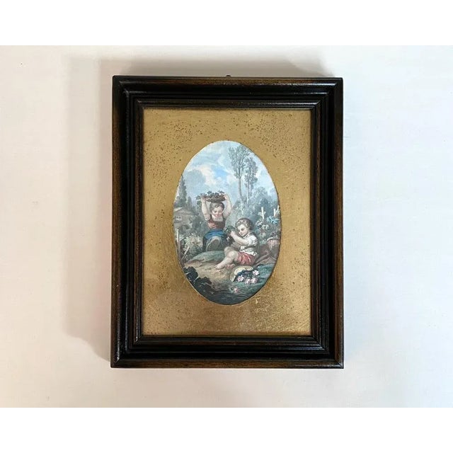 1970s Vintage Victorian Style Framed Wall Panels Depicting Children & Seasons, Italy, 1970, Set of 2 For Sale - Image 5 of 8