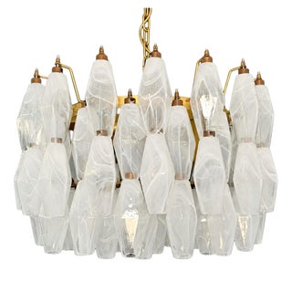 Alabaster White Murano Glass Pendant Light with Polyhedrons from Justfurnituress SRL For Sale