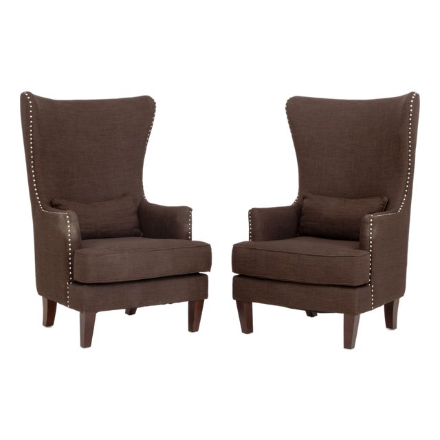 Pair of Picket House "Kegan" Chocolate Synthetic Upholstered Armchairs For Sale