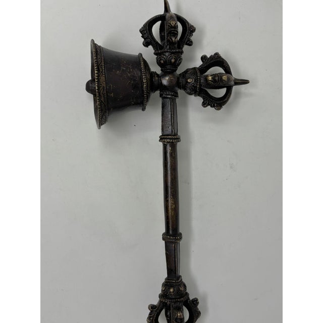 Asian Antique Bronze Tibetan Ceremonial Prayer Vajra Bell For Sale - Image 9 of 12