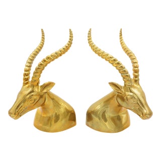 Modernist Sculptural Brass Gazelle Bookends - a Pair For Sale