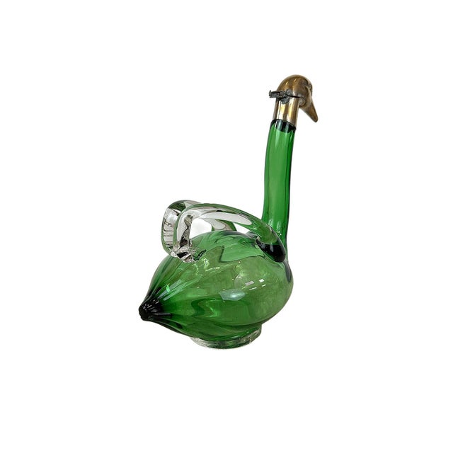 1920's Art Deco Austrian Brass & Green Crystal Swan Decanter Chairish