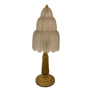 Single French Art Deco "Waterfall" Table Lamp Signed by Sabino