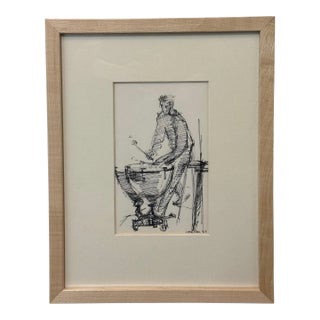 Timpanist, Ink Drawing by Joan Carl Strauss For Sale