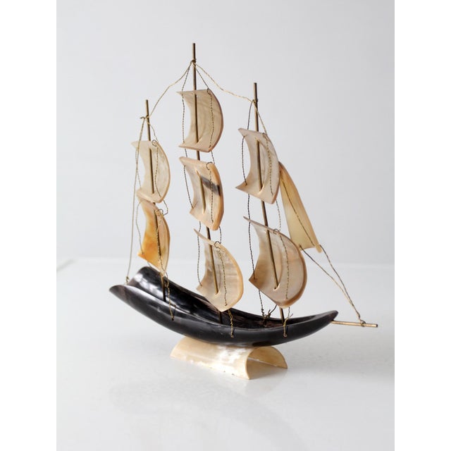 Mid-Century Modern Mid-Century Italian Genuine Horn Ship Model For Sale - Image 3 of 13