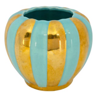 1950 California Art Pottery Turquoise and Gold Lobed Vase, Attributed to Tudor For Sale