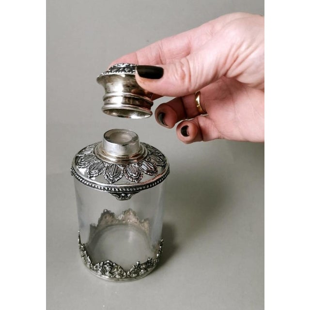 Antique Victorian Style Crystal and Silver-Tone Metal Toilet Bottle For Sale - Image 12 of 13