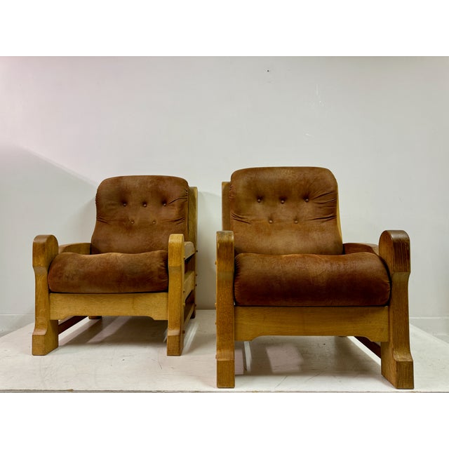 Brown Set of Brutalist Armchairs in Oak, 1960s For Sale - Image 8 of 18