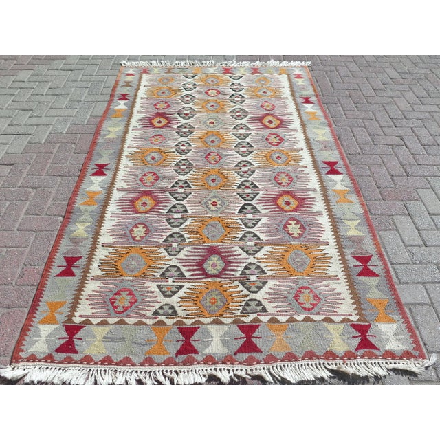 70s Turkish Handmade Rug Boho Area Kilim Rugs For Sale - Image 11 of 11