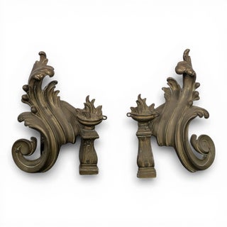 Louis XV Bronze Rocaille Andirons, Set of 2 For Sale