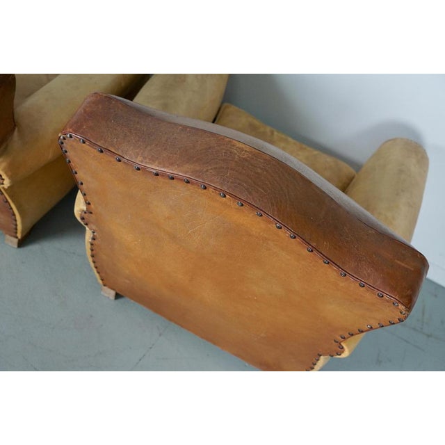 French Club Armchairs with Leather File Mustache Cognac, 1940s, Set of 2 For Sale - Image 13 of 18