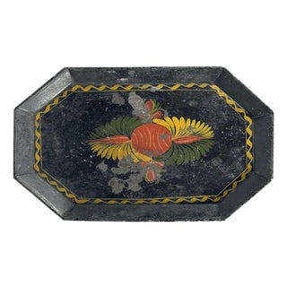Antique Toleware Tray: Hand-Painted Floral Folk Art, c. 1835 For Sale