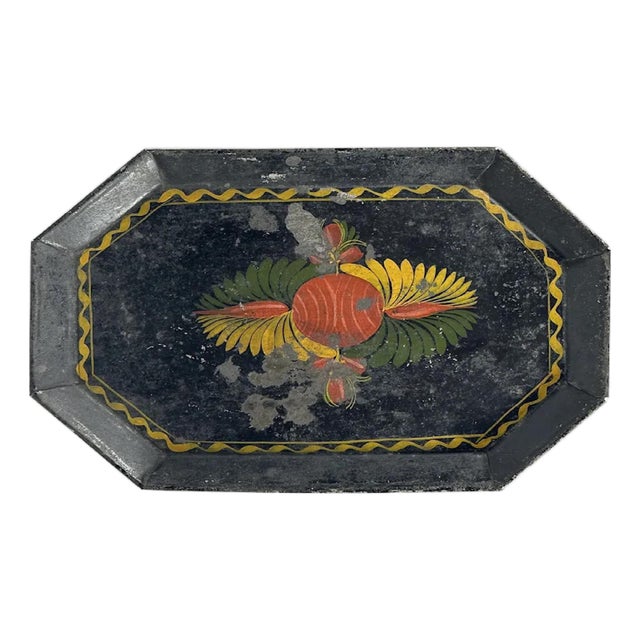 Antique Toleware Tray: Hand-Painted Floral Folk Art, c. 1835 For Sale