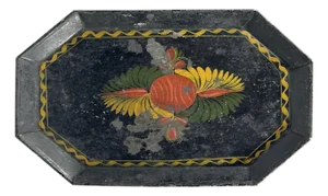 Antique Toleware Tray: Hand-Painted Floral Folk Art, c. 1835