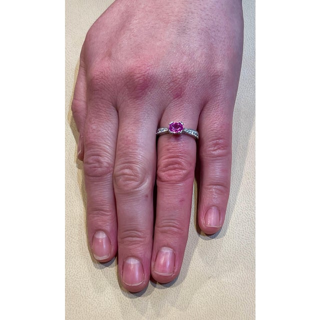 1 Ct Natural Pink Sapphire & 1.25 Ct Diamond Ring in Platinum For Sale - Image 12 of 18