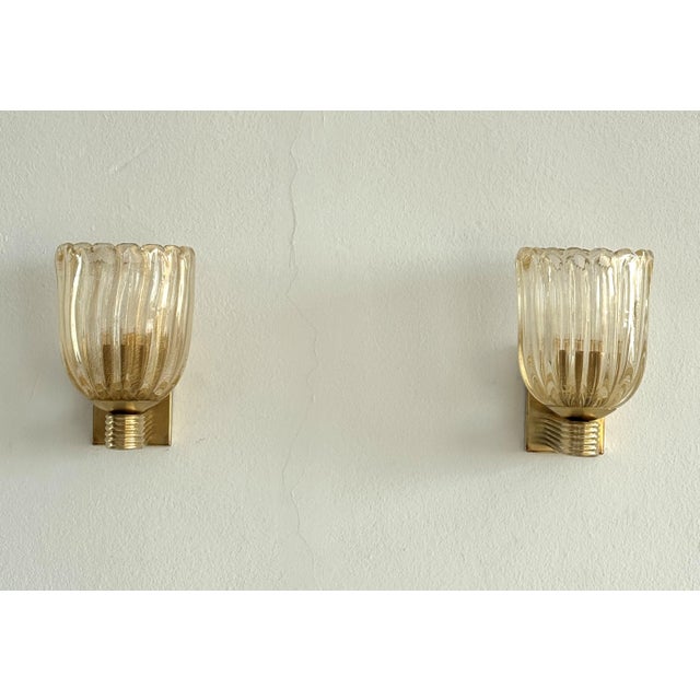Art Deco Murano Crystal Glass and Brass Wall Sconces, 1990s, Set of 2 For Sale - Image 13 of 13