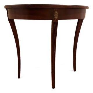 Vintage Ethan Allen Federal Style Demilune Console Table With Cherrywood Finish and Brass Accents For Sale