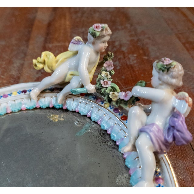 19th Century Dresden German Porcelain Mirror With Cherubs, Sitzendorf Mark For Sale - Image 9 of 17