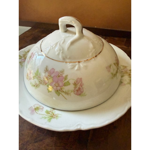 Victorian Antique Oeg Royal Austria Porcelain Covered Butter Dish Pink Floral Gutherz 1899 to 1918 For Sale - Image 3 of 12