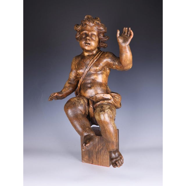 Italian Artist, Large Carved Putto Cherub Figure, Late 18th Century, Limewood For Sale - Image 12 of 18