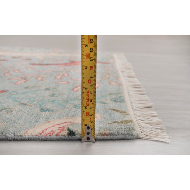 2.6x12ft. Light Blue Peacock Bird Garden Hand Knotted Wool Rug For Sale - Image 12 of 17
