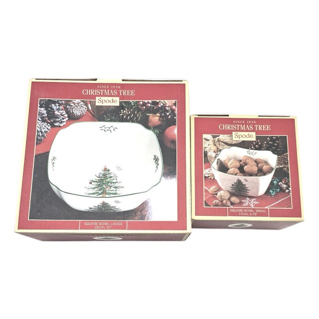 Spode “Christmas Tree” Two-Piece Square Bowl Collection in Original Boxes For Sale