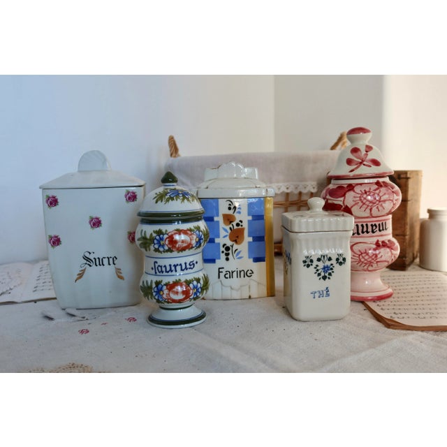 Ceramic Vintage Cottage Core Porcelain and Earthenware Spice Jars, 1950s, Set of 5 For Sale - Image 7 of 10