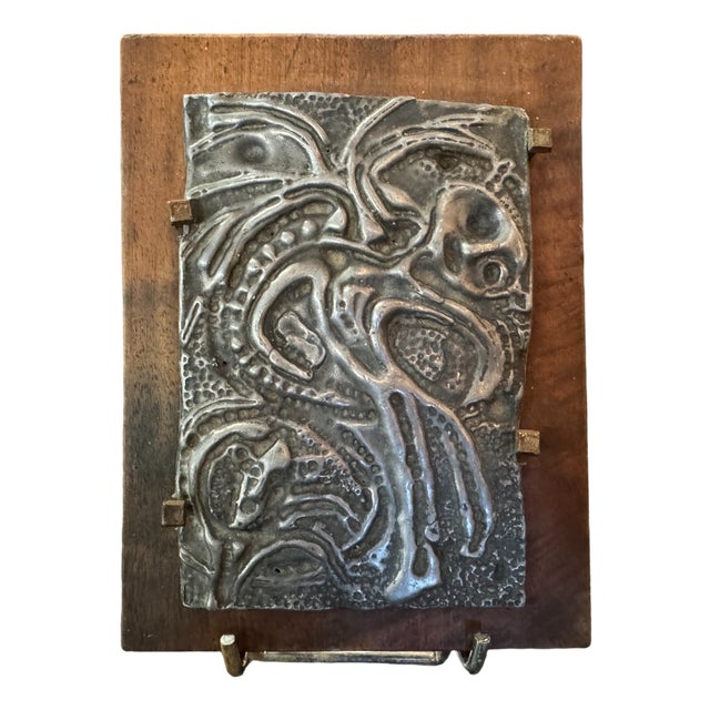Art Brut Bas Relief in Lead on Wood, Circa 1960 For Sale