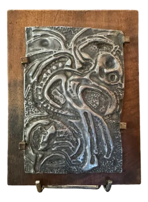 Art Brut Bas Relief in Lead on Wood, Circa 1960