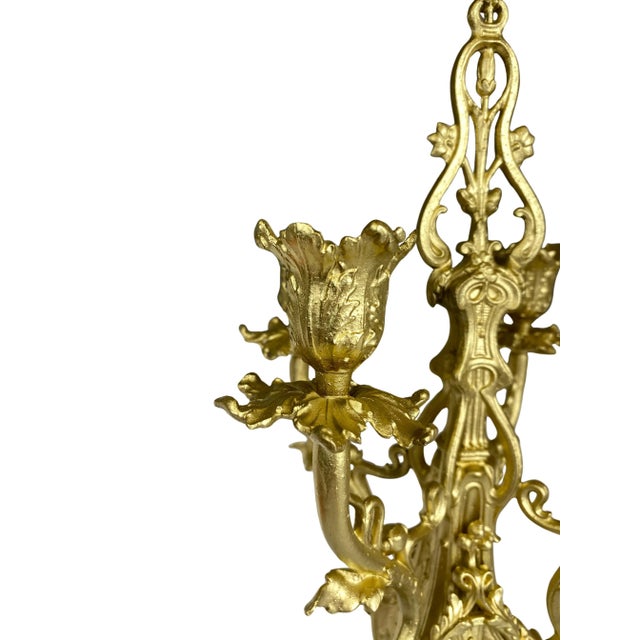 Metal Rococo Gilt Bronze Candleholders, Set of 2 For Sale - Image 7 of 18