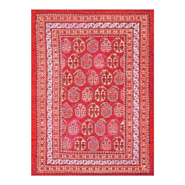 1900s Red Paisley Rustic Antique Turkish Oushak Rug 5' X 6'9" Handknotted Wool Carpet For Sale