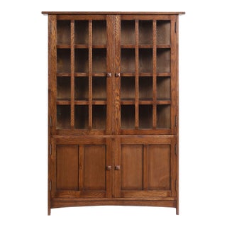 Mission Oak 4 Door Display China Cabinet - Walnut - 49"w For Sale
