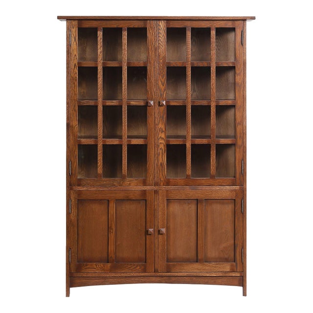 Mission Oak 4 Door Display China Cabinet - Walnut - 49"w For Sale