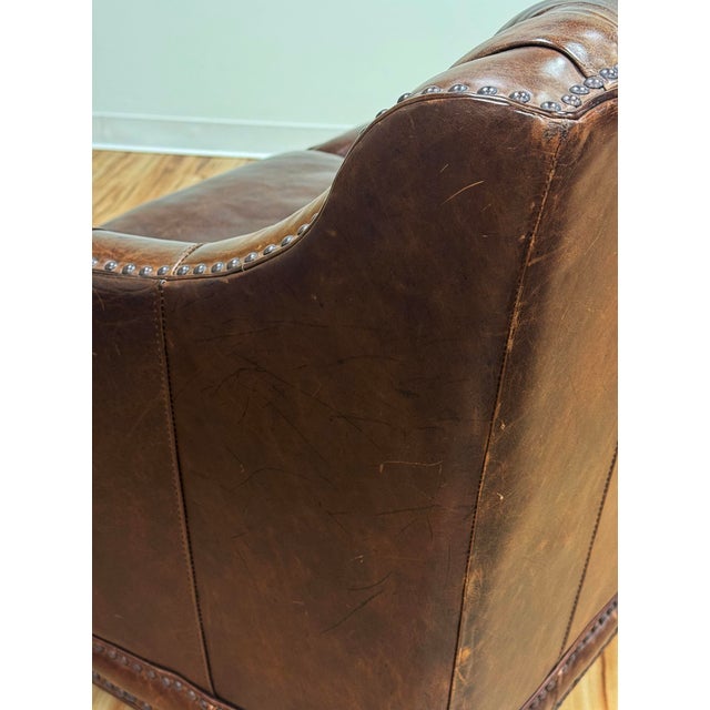 Vintage Tufted Leather Settee Sofa With Nailhead Trim For Sale - Image 11 of 18