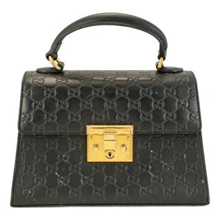 Gucci Gg Signature Black Gold-Hardware Padlock Top Handle Bag For Sale